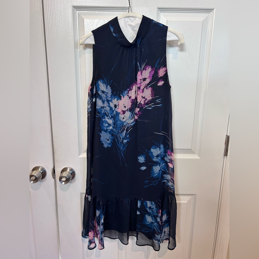 DKNY Navy Floral Sleeveless Dress
